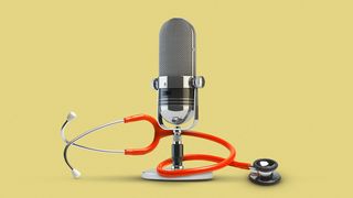 Illustration of a microphone with a stethoscope wrapped around it